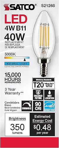 Miniatura 5 de Satco S2126806 - Bombillas LED E12 de 4 W, 5000 K, clasificación de 15000 horas, regulables, paquete de 6