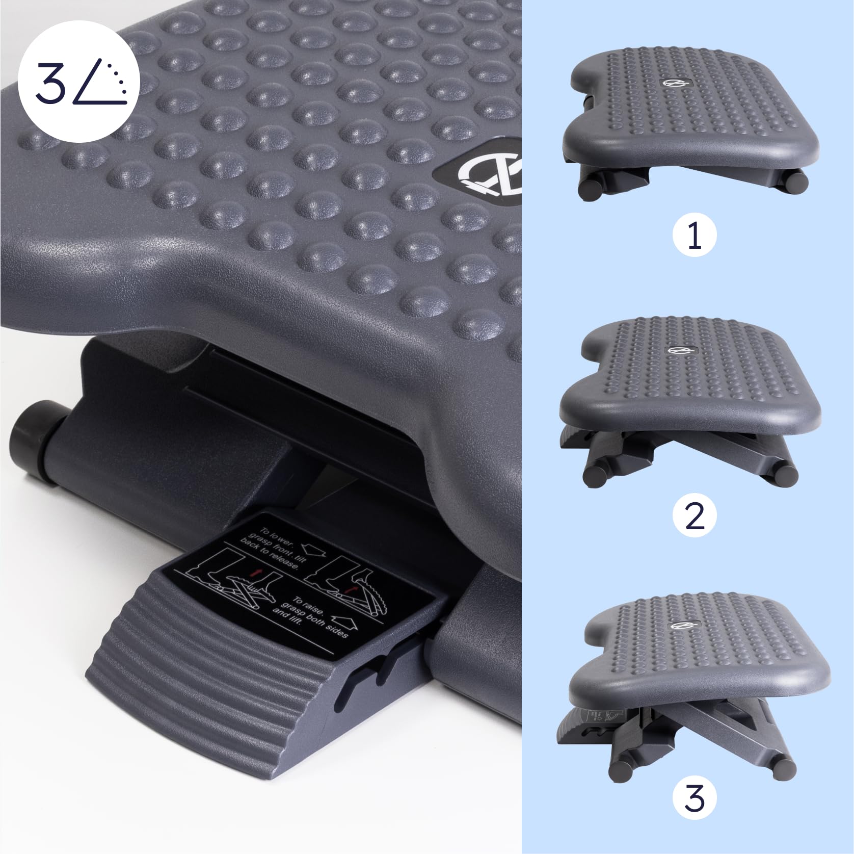 Raylu Paper – Reposapiés, Reposa pies de Oficina Ajustable en 3 Niveles, Reposapiés de Escritorio Ergonómico, Antideslizante y Efecto Masaje. Apoya Pies para Trabajo y Teletrabajo. (Modelo 20)