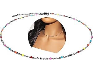 Pride Necklace: Stainless Steel Rainbow Dainty Multi Color Beaded Minimalist Choker Necklace...