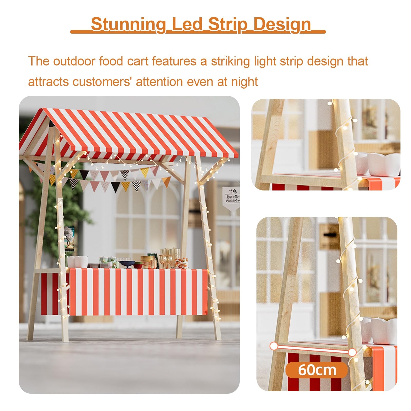 Carrito de Venta portátil y Plegable - Puesto móvil para Eventos al Aire Libre, Comida callejera, mercados agrícolas y Festivales - Ligero, fácil de Transportar, diseño Duradero
