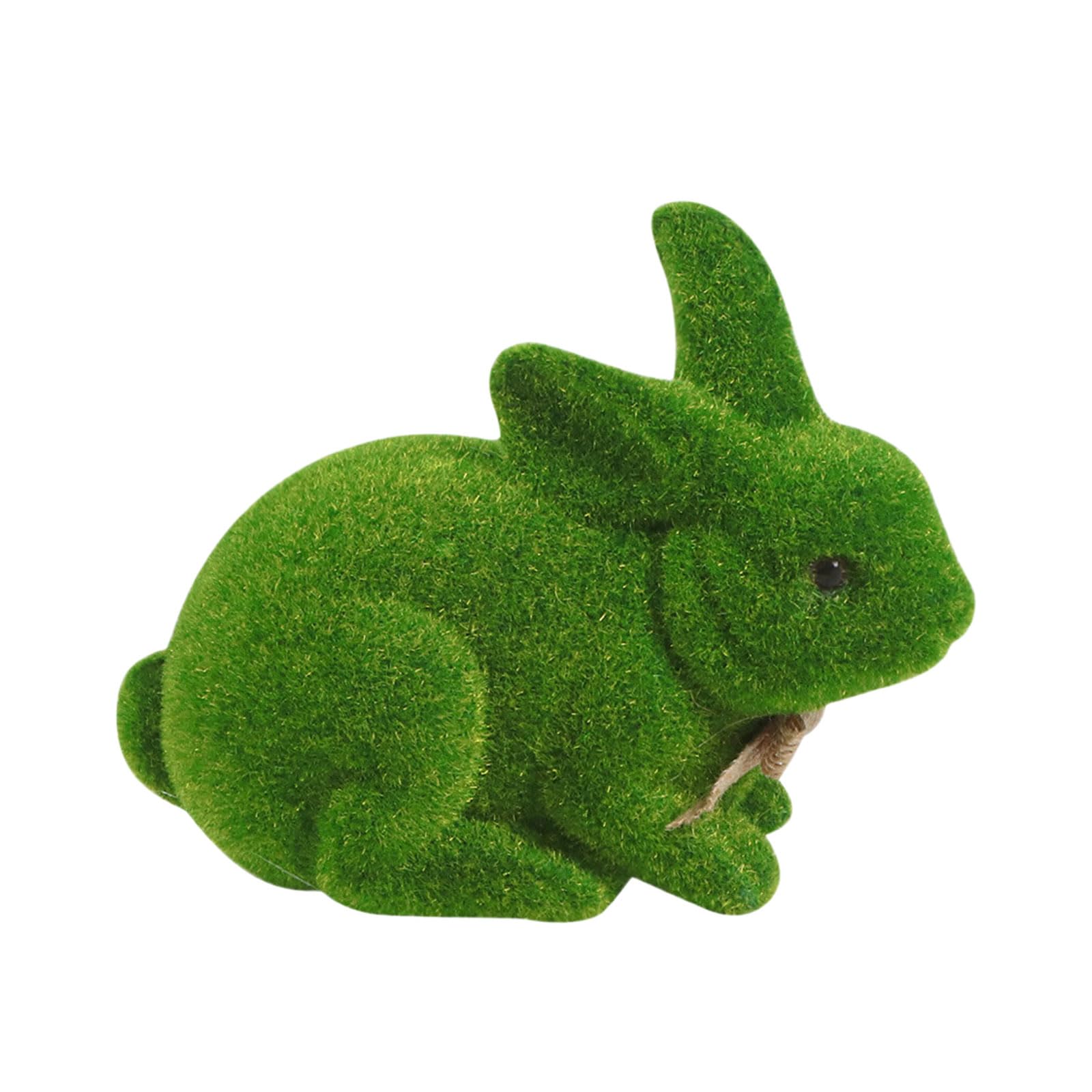 Lerpwige Easter Bunnies Decorations Moss Bunnies Figurine Artificial Flocking Rabbits Easter Decors Animal Sculpture Home Decors Rabbits Figurines Home Decors