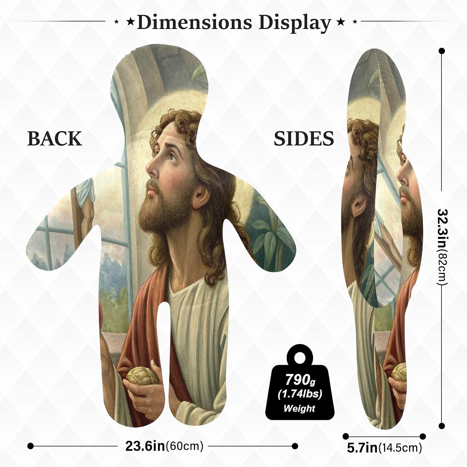 Jesus Holding Apple Human-Shaped Pillow Soft Body Pillows Washable Velvet Pillows for Anxiety Relief Sleeping Cuddling & Support