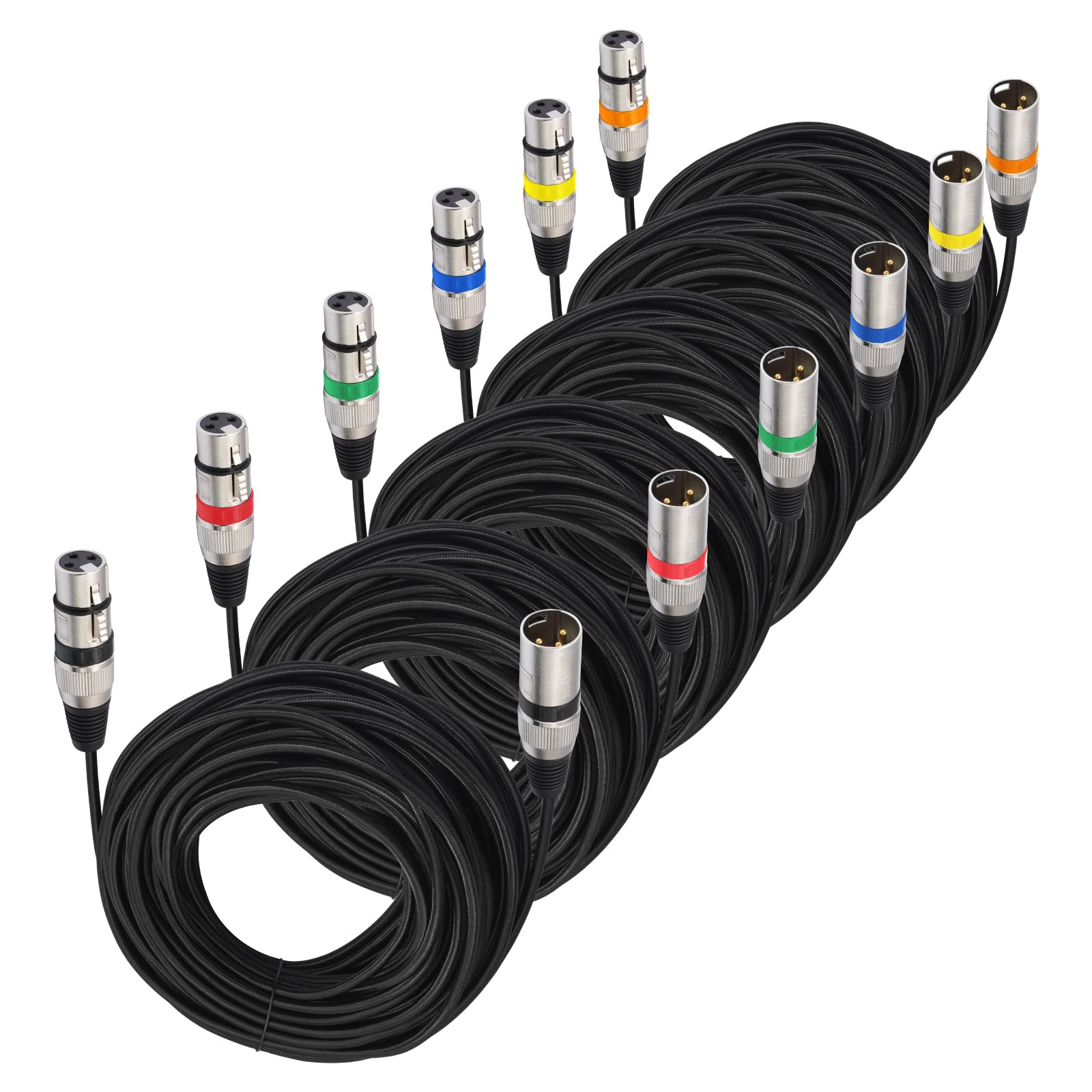 – XLR Microphone Cable, Nylon Braid Premium Balanced XLR Cable, 3 Pin DMX Microphone Connection Cable Male to Female DMX Microphone Cable with Preamps/Speaker Systems (1 m, 6 Pack)