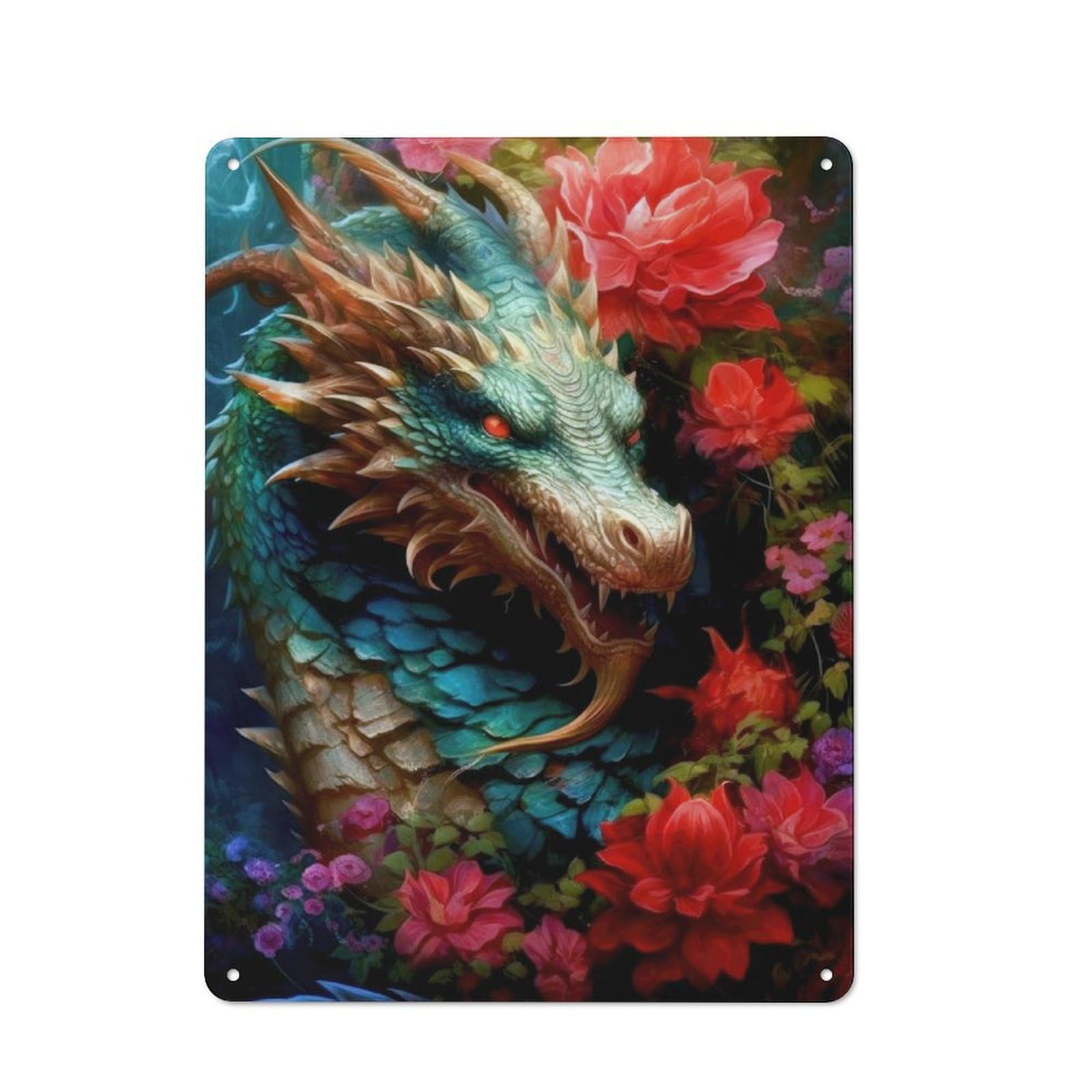 Junmoney Vividora Dragon Retro-Style Metal Plaque 40X30cm For Garage Or Workshop, For Garage, Workshop And Man Cave Decoration