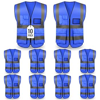 ウェア decode NYLON VEST PACK 10 Pack Hi Vis Reflective Safety Vest with 5 Pockets and