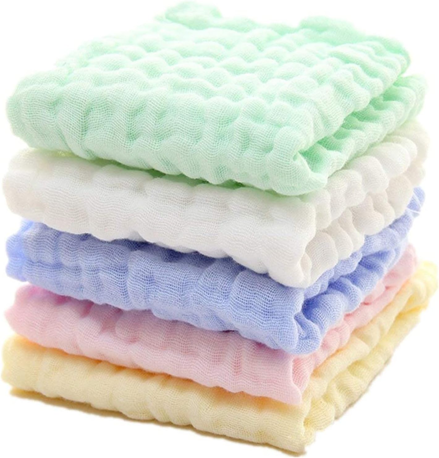 SKY TOUCH 5pcs Muslin Baby Washcloths and Towels, Natural Organic Cotton Baby Washcloths, Soft Newborn Baby Towel and Muslin Washcloth for Sensitive Skin, Multicolor,30x30cm