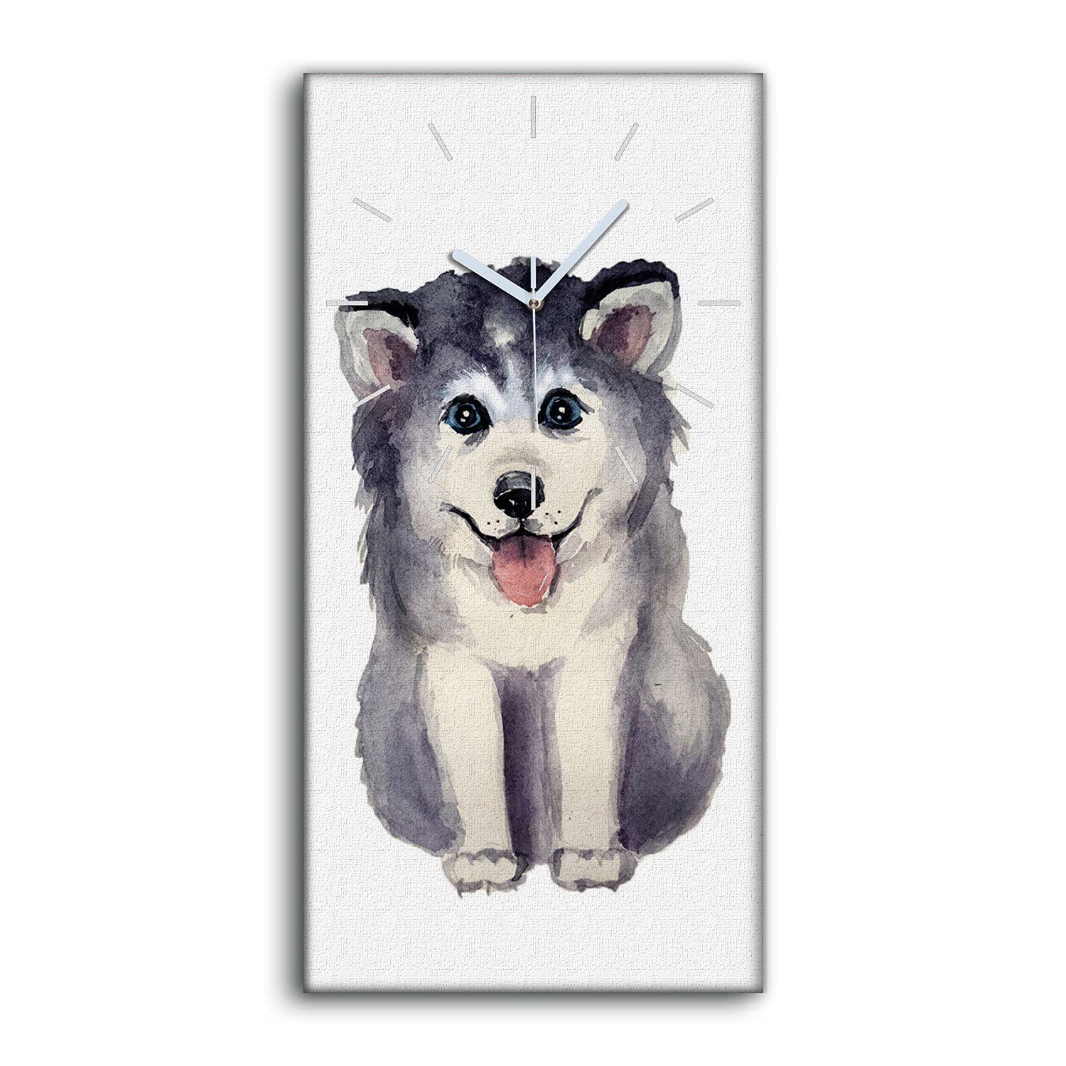 Horloge sur Toile Chiens Abstrait Aquarelle 30x60cm Coloray pour Décoration Murale de Salon