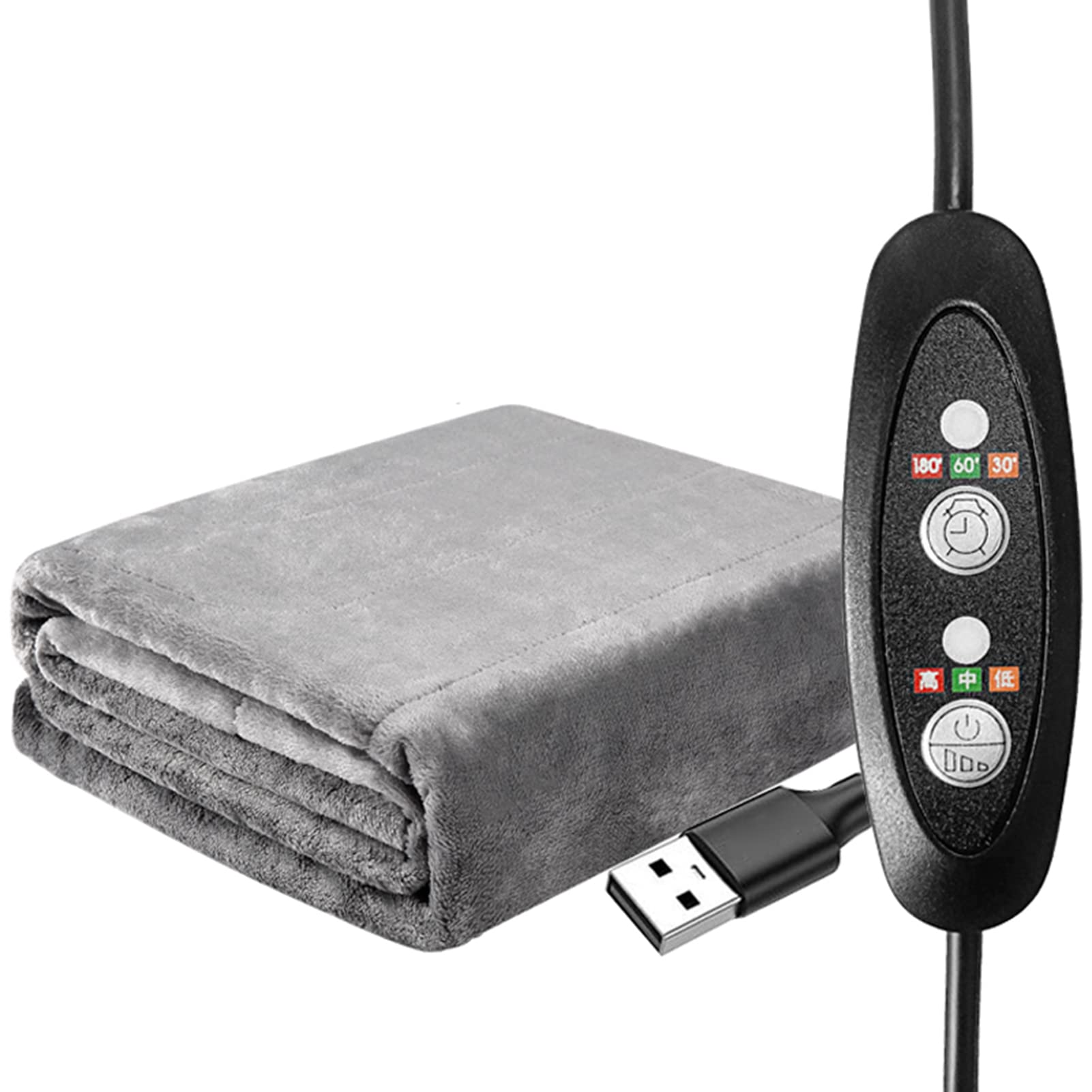 Miękki i ciepły koc ogrzewany przez USB szal dla dorosłych, przenośny flanelowy koc elektryczny podgrzewana narzuta z 3 ustawieniami ciepła i 3 ustawieniami czasu, szary, 140 x 80 cm