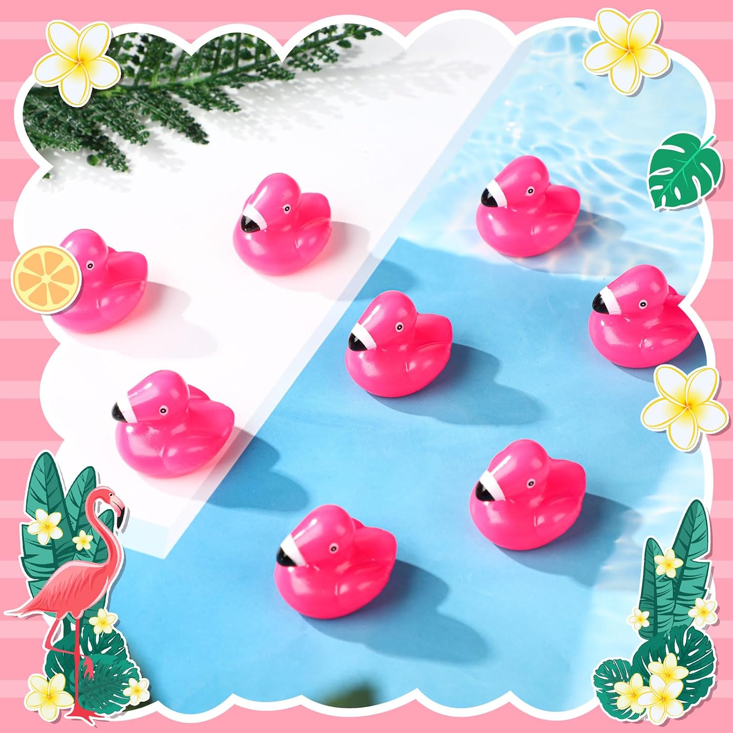 100 Pcs Mini Flamingo Rubber Duck Bulk Cute Pink Flamingos Bath Toys Floating Squeaky Toy Rubber Duckies for Baby Shower Cake Decoration Classroom Prizes Holiday (1.4 Inch)