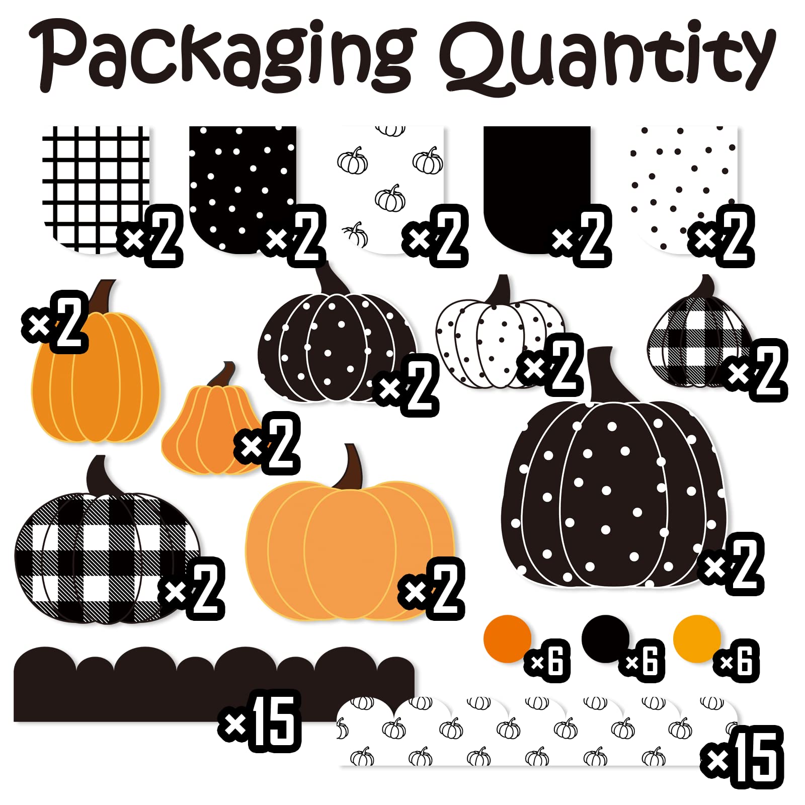 Black & White Autumn Bulletin Board Set - 4FT Pumpkin Theme With Borders, Cutouts & Banner