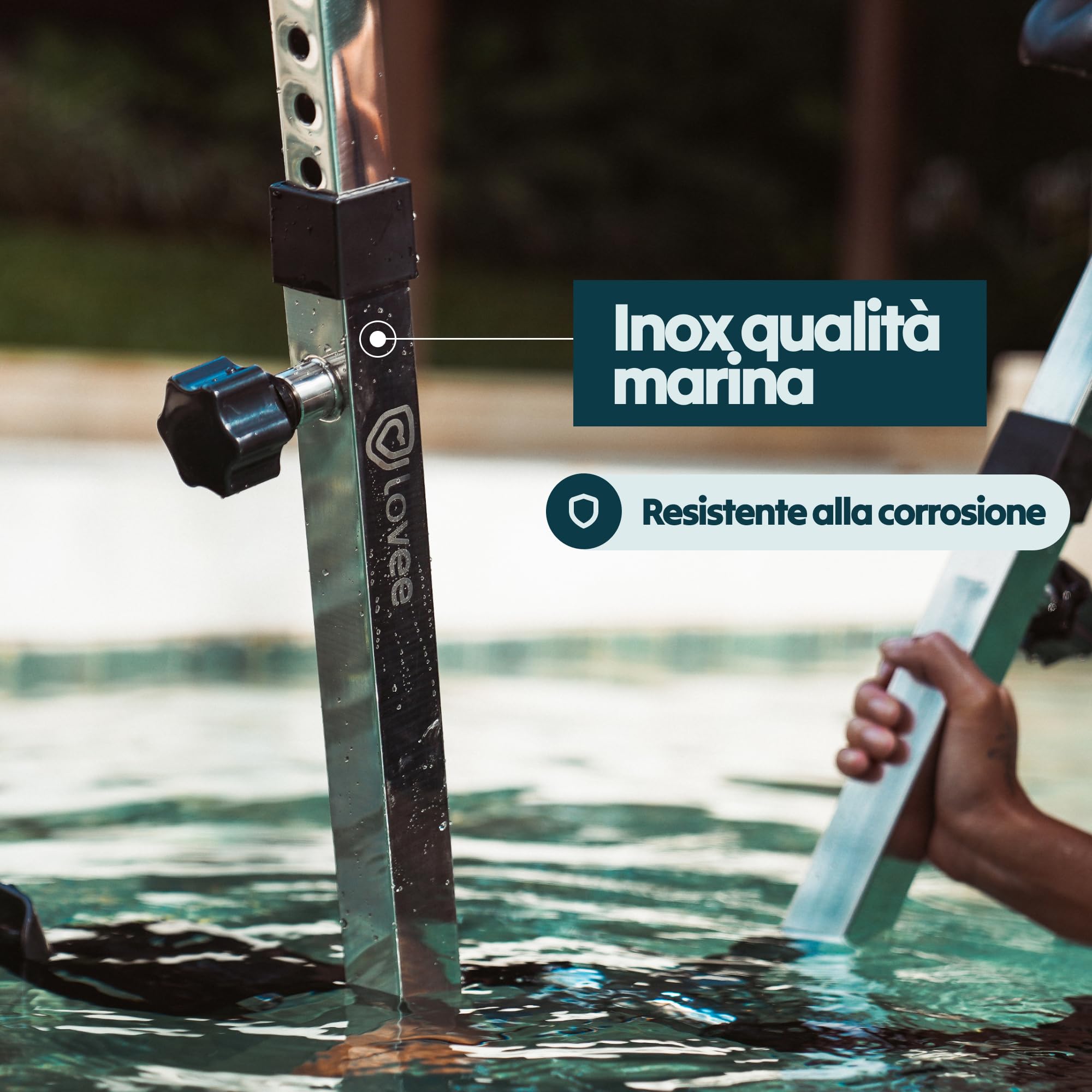 LOVEE Aquabike V2 - Bicicletta da piscina doppia modalità sportiva e comfort, in acciaio inox 316, resistenza al cloro e all'acqua di mare, utilizzabile su tutti i rivestimenti, da 1,10 a 1,50 m di