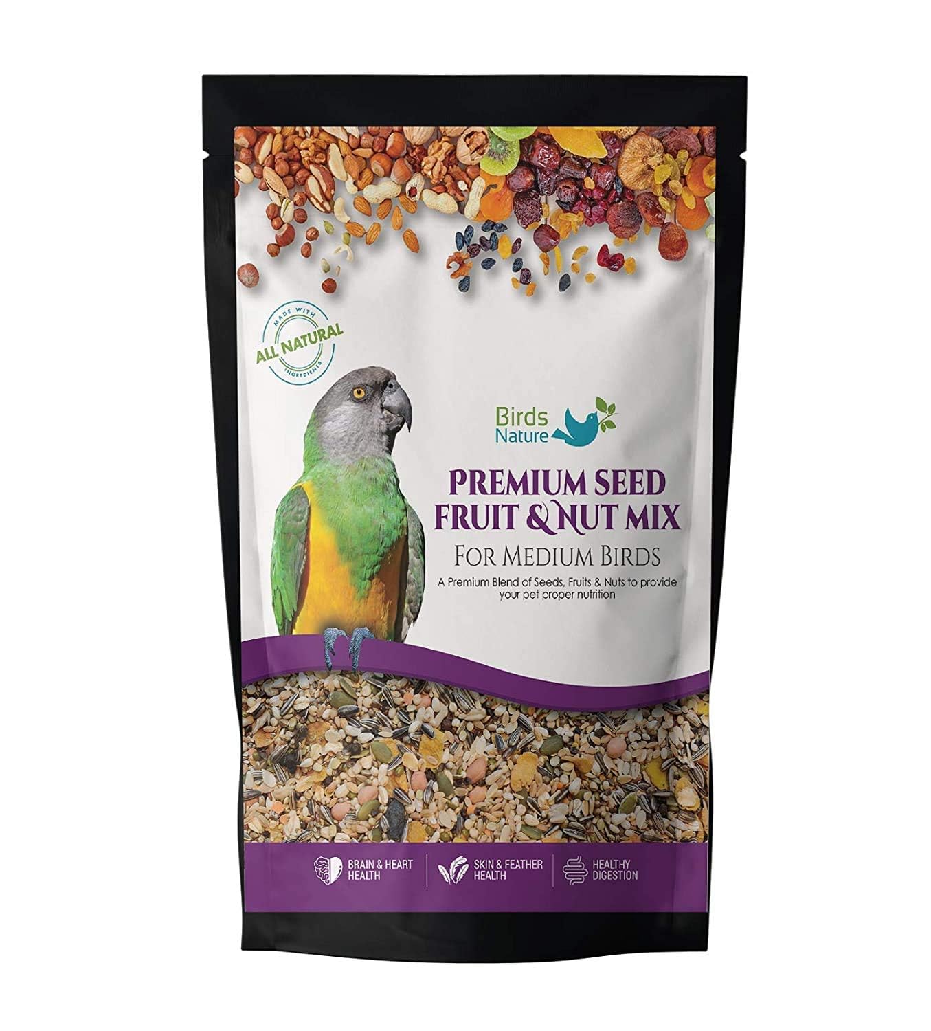 Seed,Fruit & Nut Mix for Medium Birds,Cockatiels,Caiques,Small Conure,Lories and Lorikeets,Poicephalus,Love Birds,Quaker (1000g)