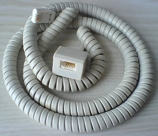 Telephone extension lead 6 metre coiled - light grey colour (telephone accessory) approved as a telephone extension lead to connect to BT lines (extension of a BT linecord) by Digitel Technology Ltd