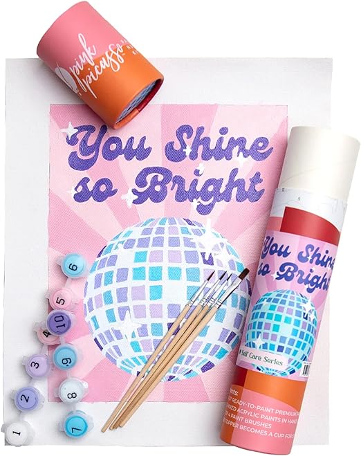 Pink Picasso Kits Self Care Collection Paint by Number for Teens, Tweens, Adults & Beginners | DIY Unique 8x10 Canvas Painting Kit | Color by Numbers Art Paint Canvas | You Shine So Bright