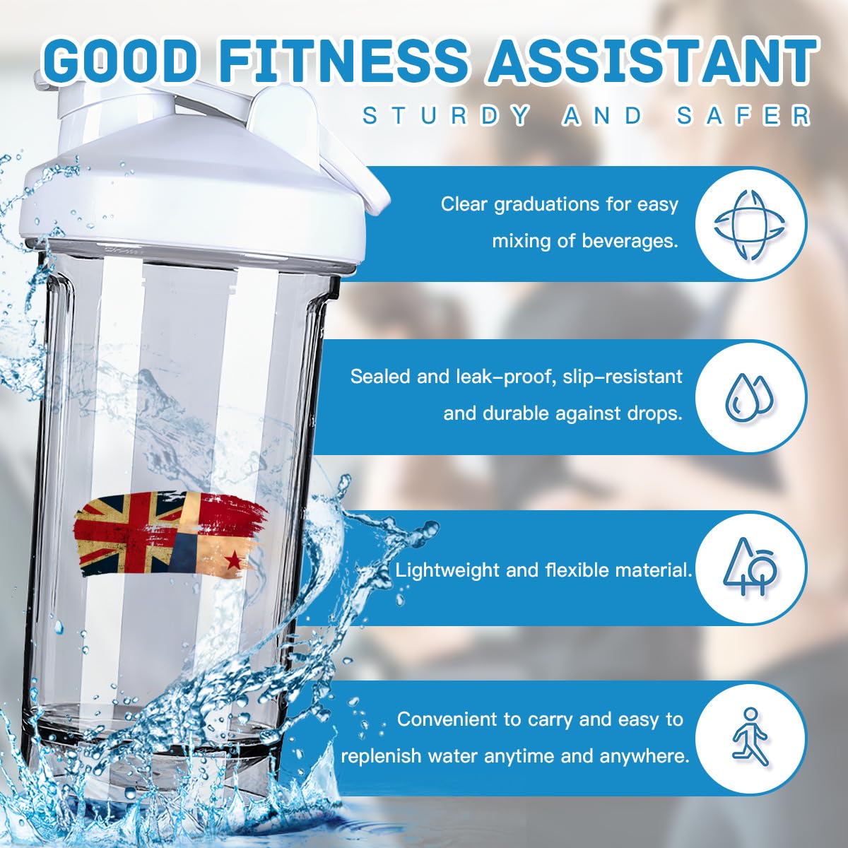 Panamanian America Flag 18 Ounce Shaker Cup,Fashion Theme Pattern Shaker Bottle Leak-proof Workout Shake Bottles 500ML/18 oz Perfect for Pre Workout