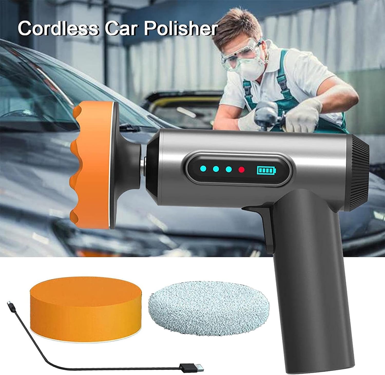 Lucidatrice elettrica senza fili ricaricabile, 2000 mAh, tampone per auto senza fili con velocità variabili per dettagli e levigatrice, lucidatrice tampone portatile