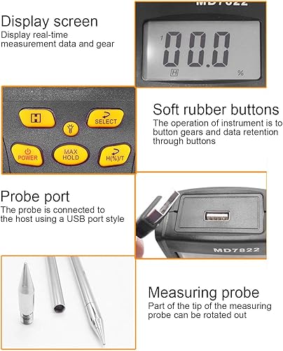 Miniatura 2 de TOPINCN Moisture Meter Probe Grain Tool Tester with Extra Long Probe 230 Smart Digital Moisture Meter Tester Probe Grain Moisture Tester Tool Tool