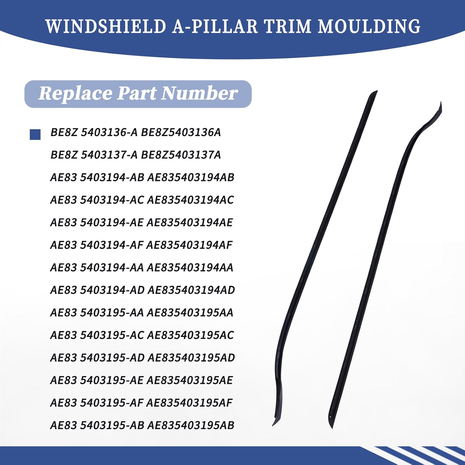 Pair Windshield A-Pillar Trim Moulding BE8Z5403137A BE8Z5403136A Compatible with Ford Fiesta 2011-2019 Both Right and Left Side RH+LH