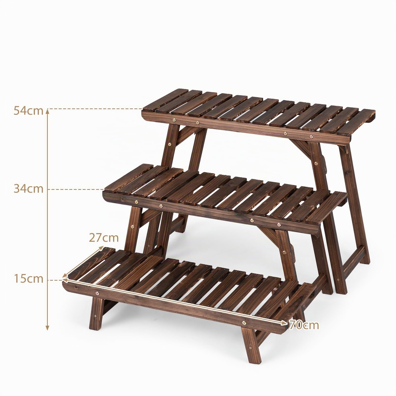 GYMAX 3-stufiges Blumenregal, kombinierbarer Pflanzenregal Outdoor, Pflanzenständer Blumenständer aus Tannenholz im Lattenrost-Design, mehrschichtiges Blumentopfregal für Garten, Hof