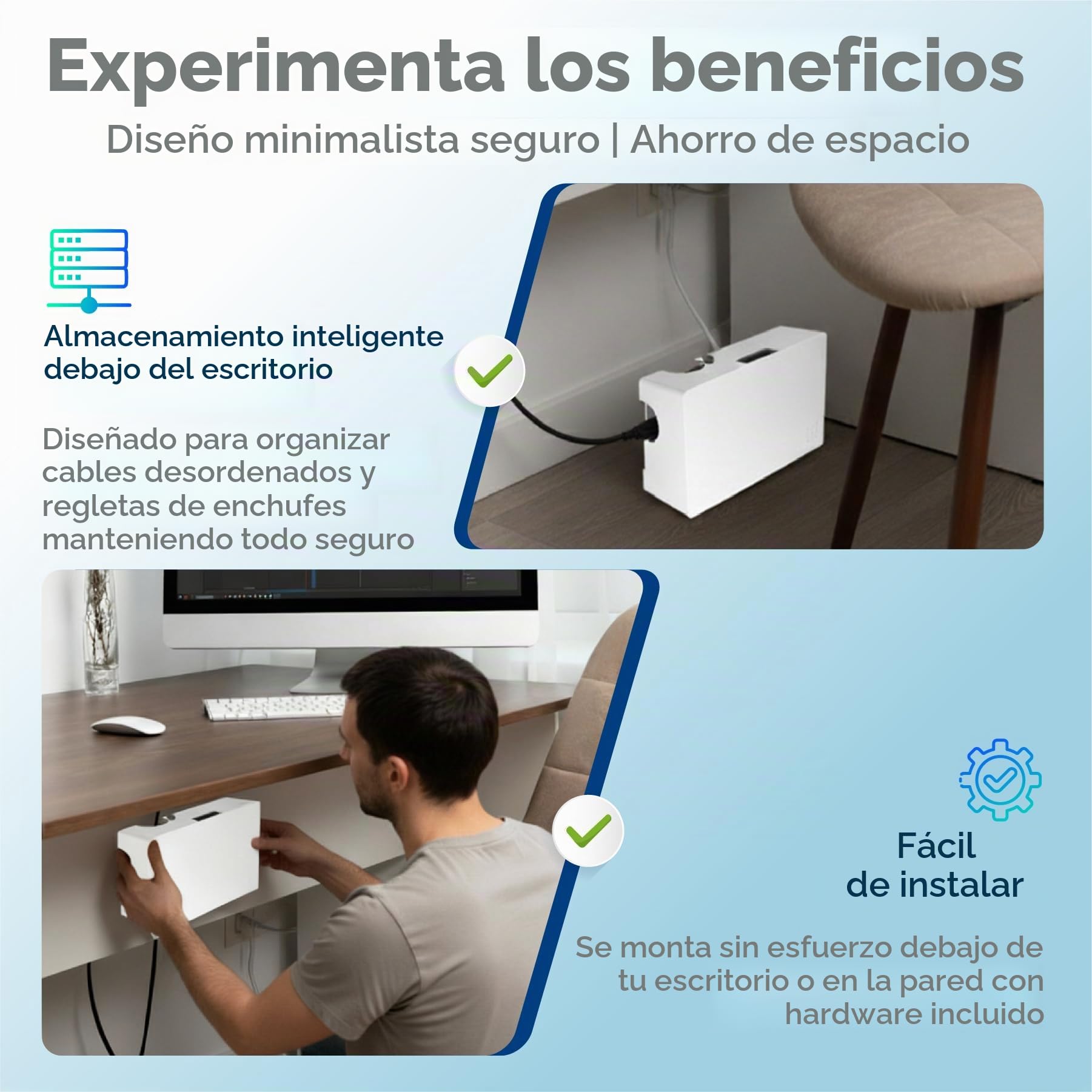 Caja de gestión de Cables para Cables, Elegante y Duradera Caja organizadora de Cables para Ocultar Cables y regletas, Caja de Cables de Montaje en Pared (Blanco)