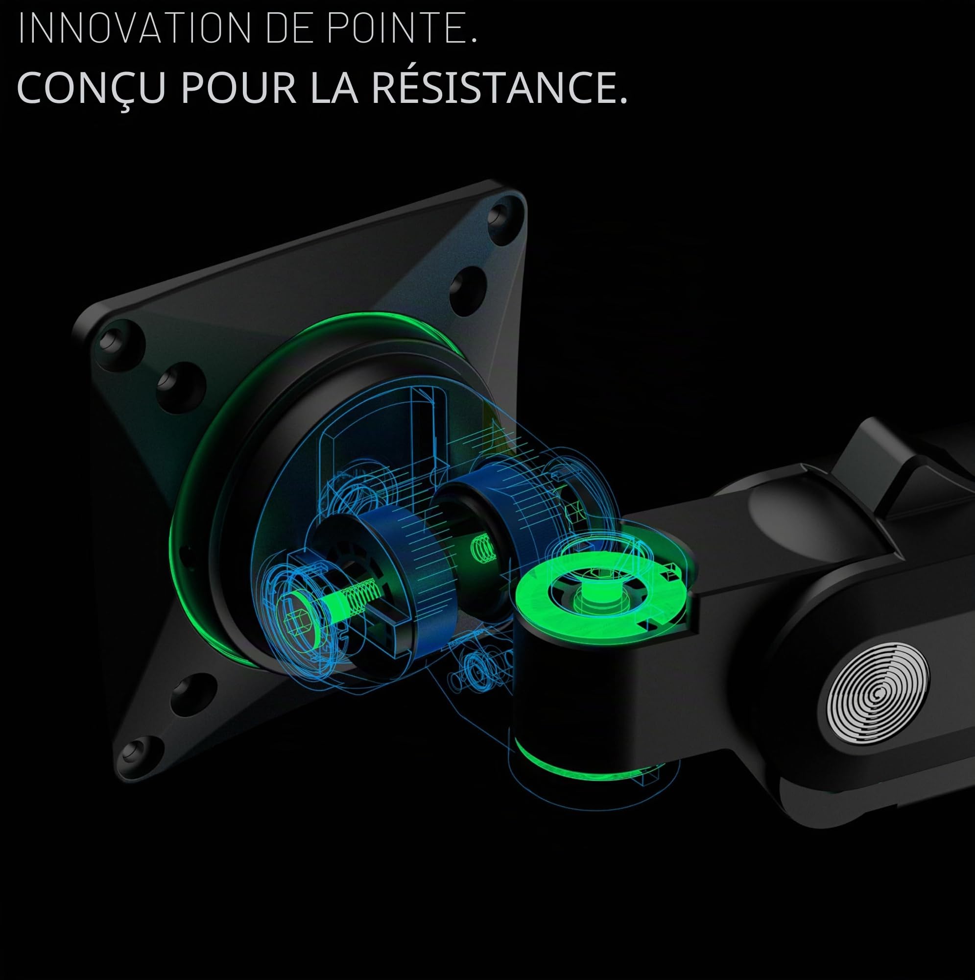 Invision VORTEX Bras Moniteur Gaming pour Écrans 27 à 57 pouces | Courbes et Ultra-Larges | Alimentation USB 5 V | Éclairage LED RGB Intégré à 14 Modes | Charge Maximale : 3 à 18 kg (VR200)