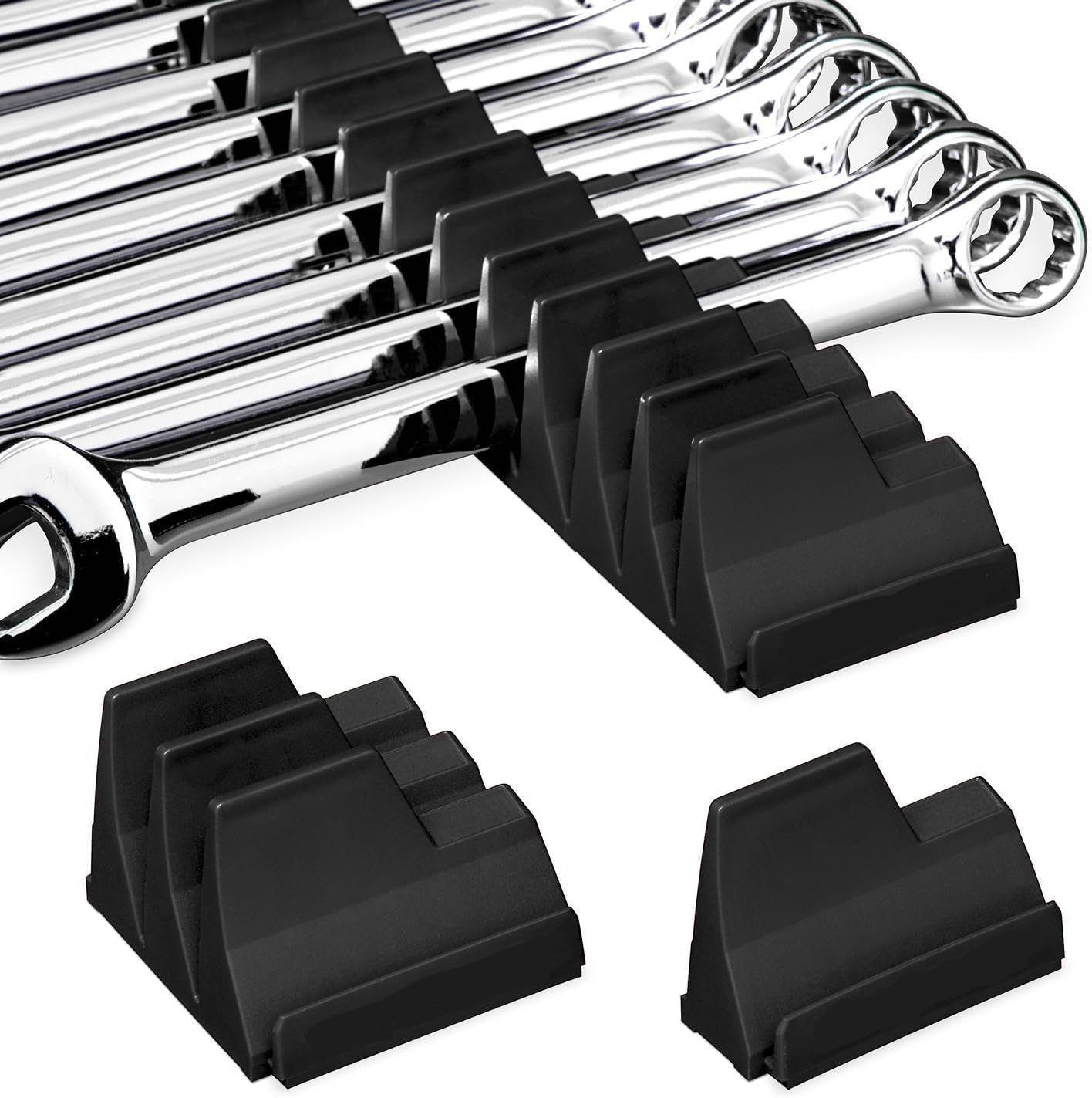 Magnetic Wrench Organizer Rack for 40 Spanners Wall Mount Storage Black