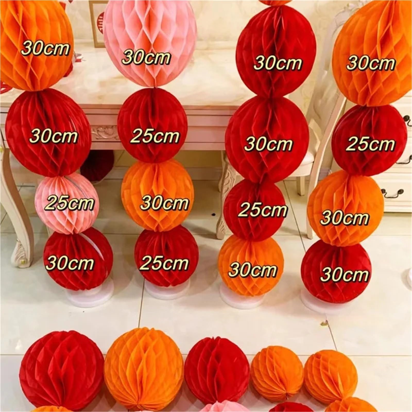 Pompons Deko 10Pcs Honeycomb Ball Hochzeit Zimmer Spalte Hintergrund Dekoration Haus(Rose red,25CM)