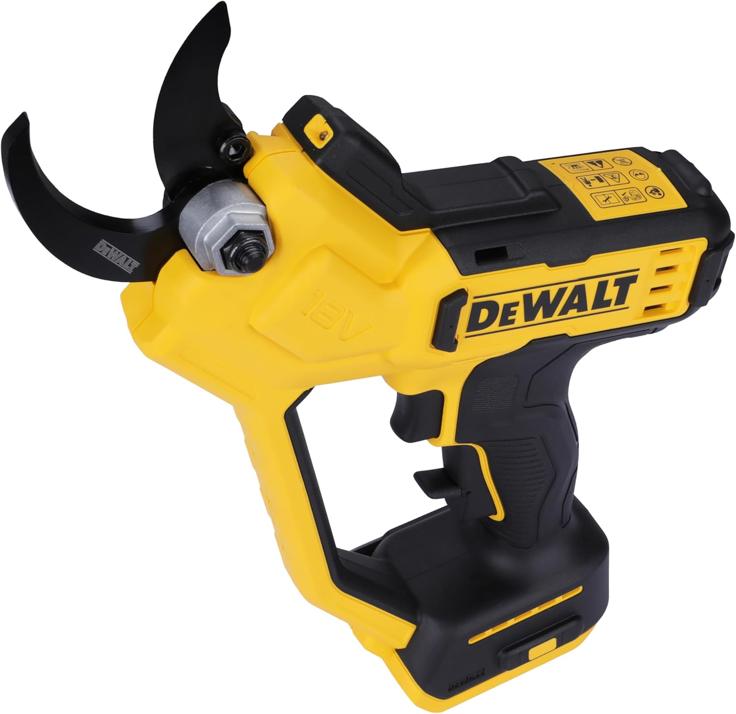 Close-up of the DEWALT Hand Pruner's sharp cutting and fixed blades.