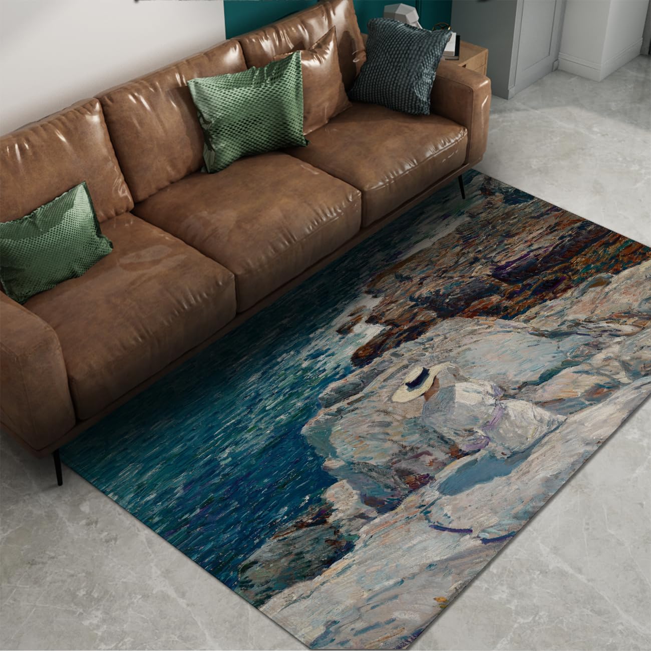 Tapis de plage 160x200cm lavable imprimé récif marin pour salon et chambre