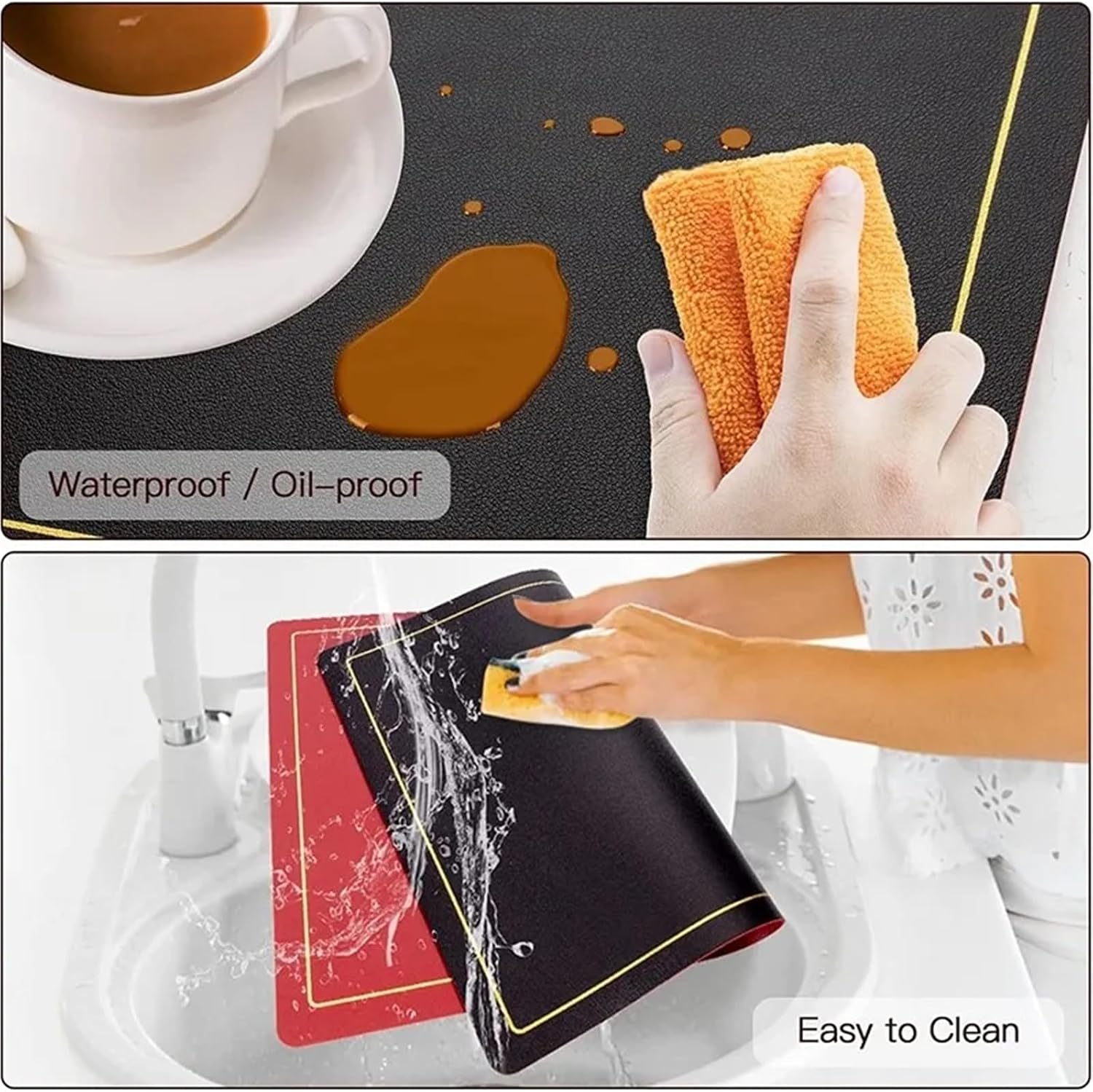 Double-Sided Color Black Red Placemats Set of 1/4/6 Gold Edge PU Leather Place Mats Indoor & Outdoor for Patio Table(SG Green Grey,1pcs)