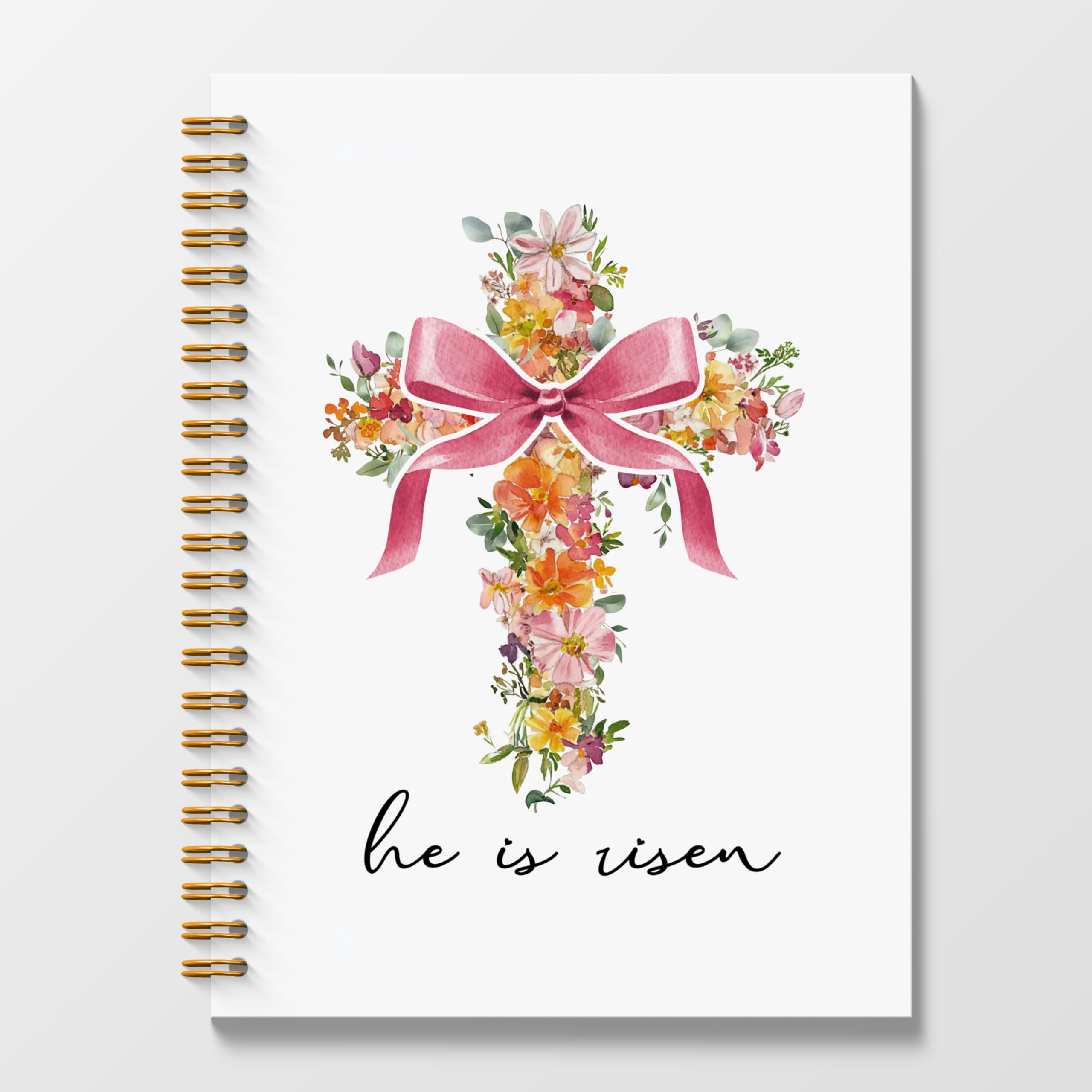 Poecinvi Easter Journaling Spiral Notebook 5.5x8.3, Pink Bow Christian Spiral Notebooks Gifts for Women, Bible Spiral Journal Notebooks, Coquette Journals, He Is Risen Notebooks