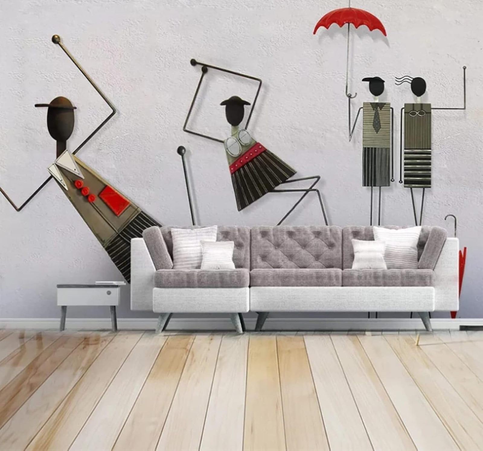 XLMING Cartoon Minimalist Creative Lines People 3D Wallpaper Luxury Silk Study Dining Feature Sofa Grey Bedroom Living Room Tv Decorative Wall-200cm×140cm