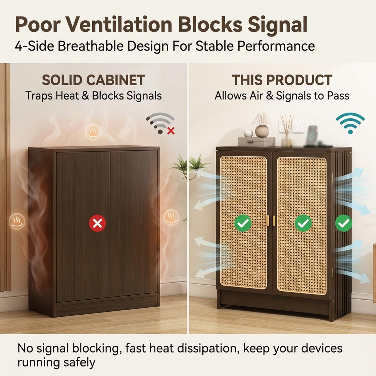 Mueble Audio Multimedia de Suelo con Puerta de Ratán