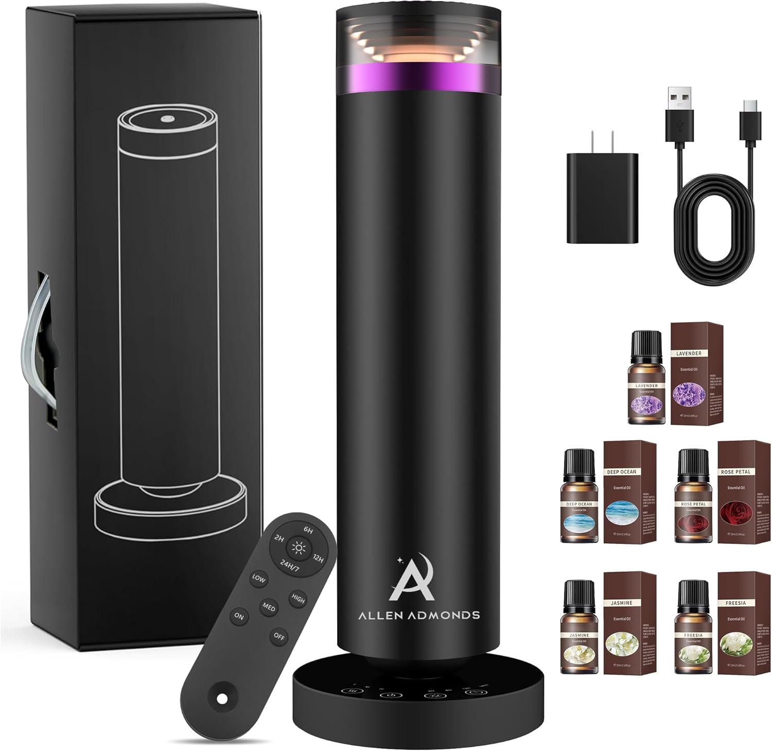 Waterless Scent Diffuser, Essential Oil Diffuser, Large Room, 1500 Sq Ft, 10 Essential Oils, Warm White Breathing Light, Remote and Touch Control, Home Office Hotel