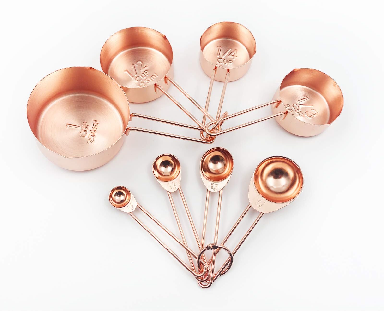 Stainless Steel Measuring Cups and Spoons Set Kitchen Accessories Stackable Metal Measuring Cups and Metal Measuring Spoons Set (8-Piece) Baking Tea Coffee Spoon Measuring Tools(rosegold)