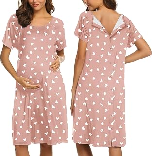 Ekouaer Women’s Nursing/Delivery/Labor/Hospital Nightdress Short Sleeve Maternity Nightgown with Button S-XXL