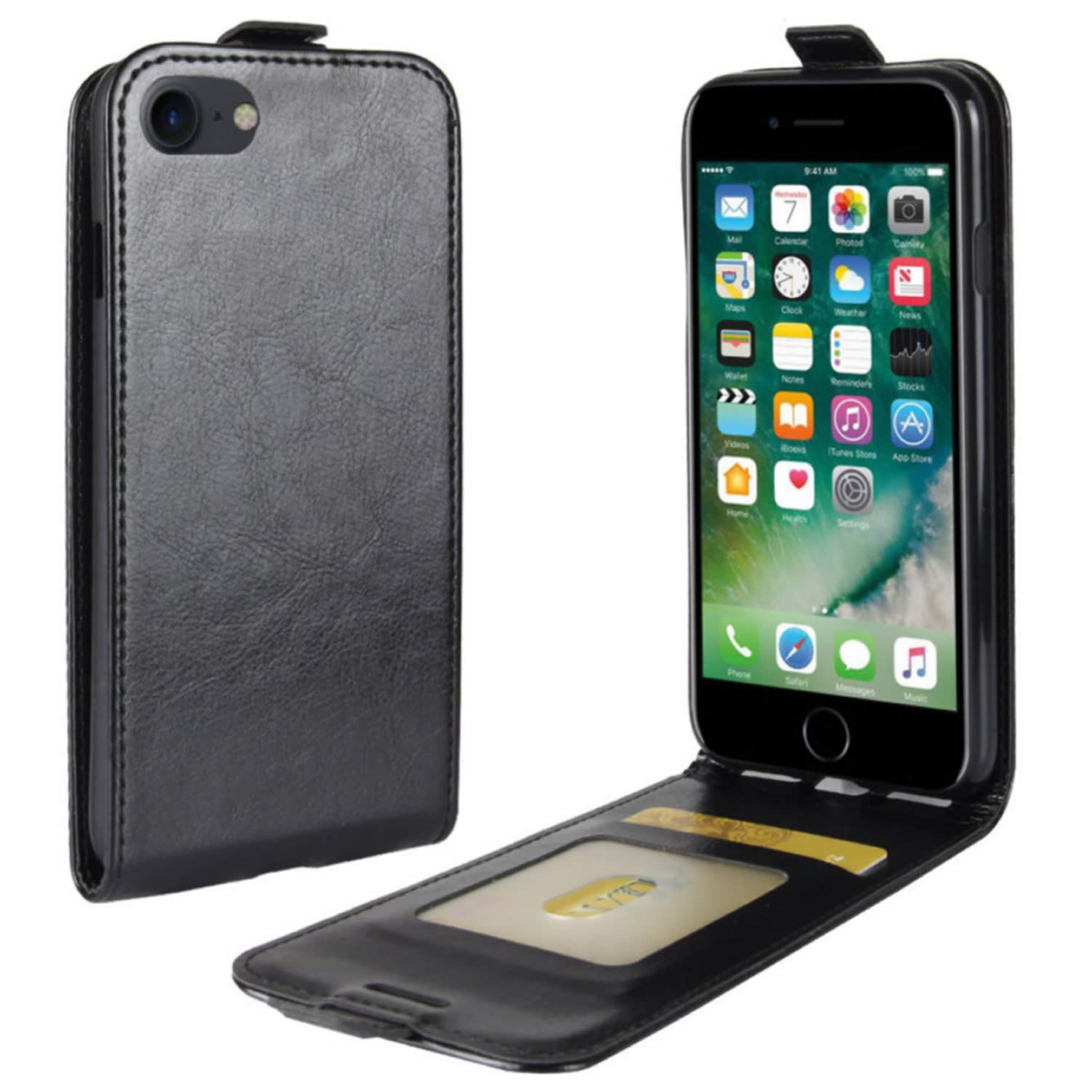 Leder-Brieftaschenhülle Für IPhone SE 2020/8/7 | Mit Magnetverschluss & Kartenfach | Rot
