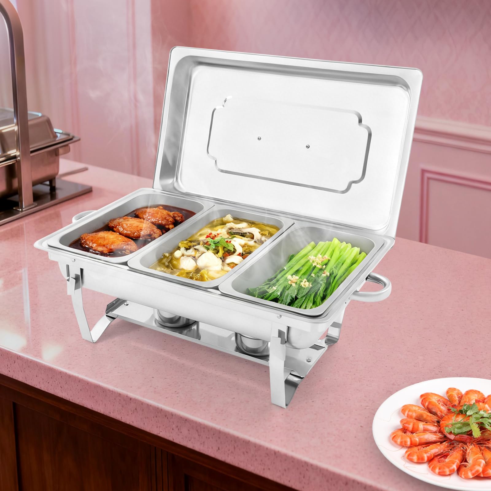 Chafing Dish zestaw bufetowy ze stali nierdzewnej o pojemności 3 x 2,5 l, pojemnik utrzymujący ciepło, pojemnik na żywność, pojemnik na ciepło, do cateringu, bufetu i na imprezę