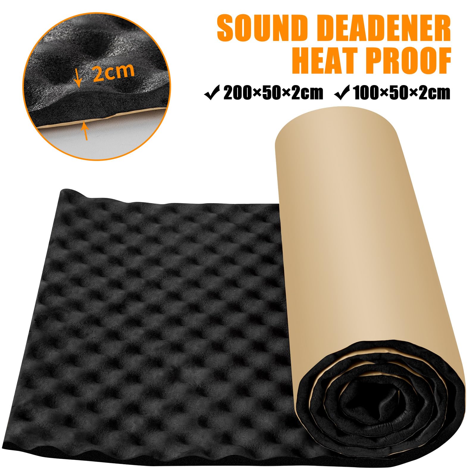 Mousse Isolation Phonique Voiture 20mm Épaisseur - 200x50cm Anti-Bruit Autocollante - Capot Moteur, Portes, Coffre - Insonorisation & Thermique