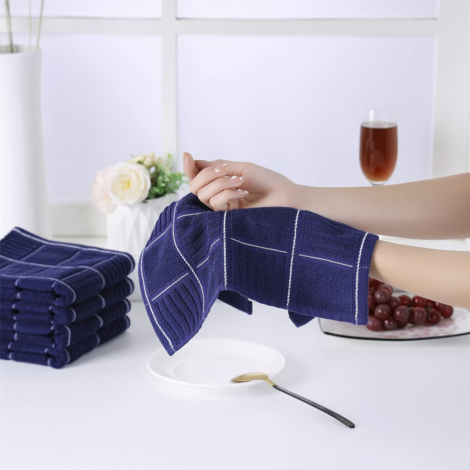 Glynniss Kitchen Towels and Dishcloths Set, Four Dish Towels 16x26 Inches, Four Absorbent Dish Cloths for Washing Dishes 12x12 Inches, Cleaning and Drying for Everyday Use Pack of 8 (Blue) - Image 7