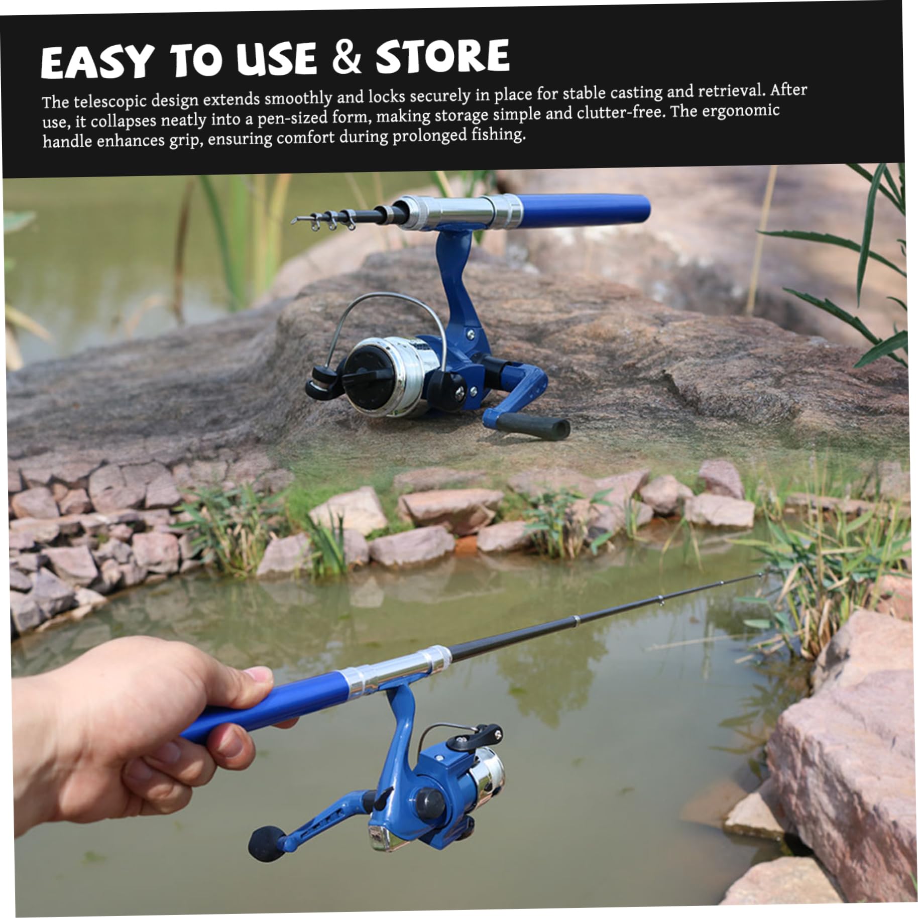 Grtheenumb Emergency Fishing Kit, Pen Fishing Rod Telescopic Mini Pole with Spinning Reel & Long Line Portable for Travel Emergency Survival : 