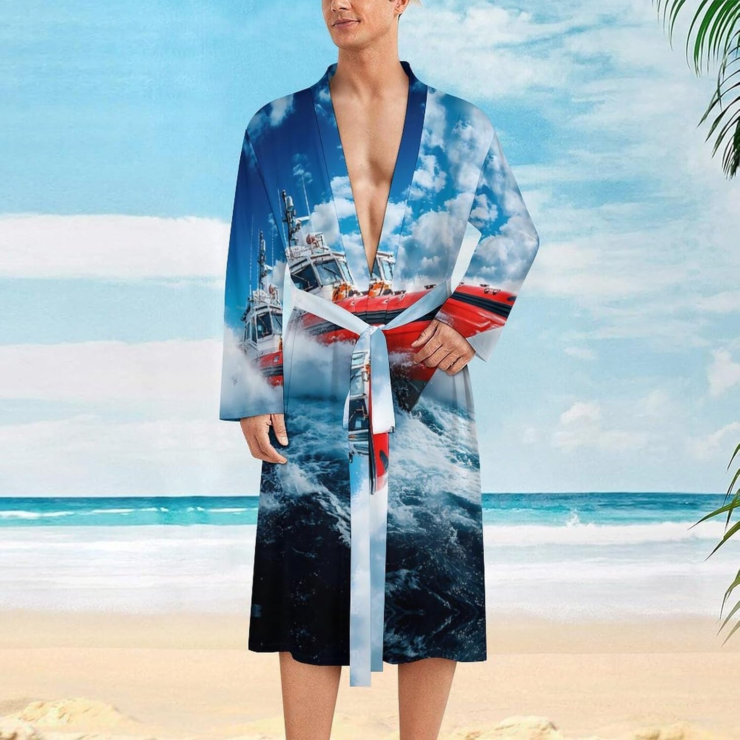 SpeedyRescue Mens Robe Long Bathrobe for Women Bath Robes Lightweight Soft Printed Sleepwear