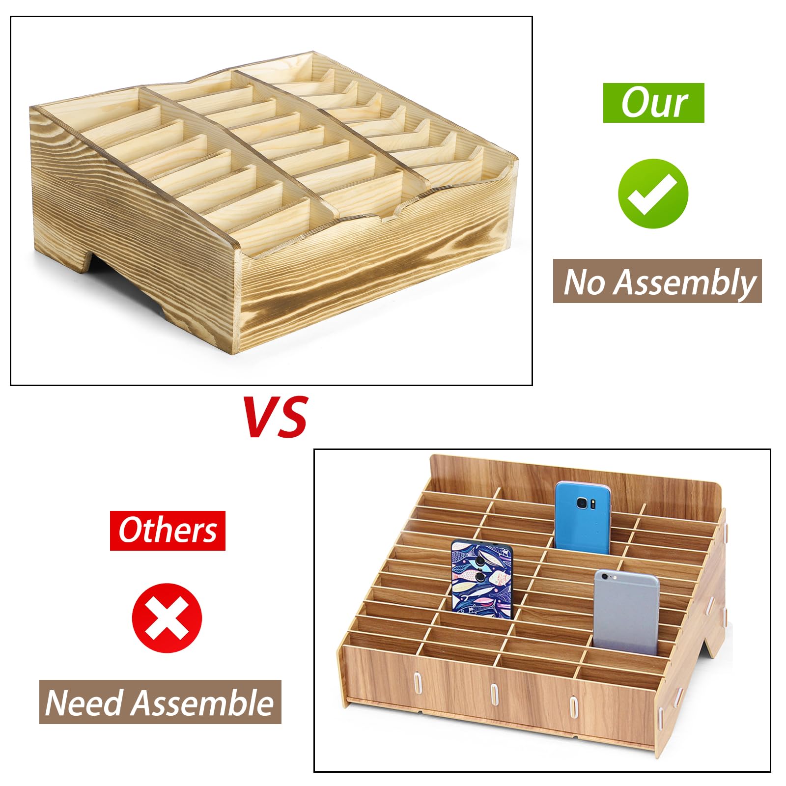 Snapklik.com : 24 Grid Wooden Cell Phones Storage Box, Desktop Mobile ...