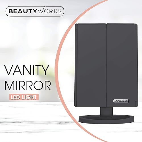 Miniatura 2 de Beautyworks Espejo retroiluminado para maquillaje 36 luces LED control de luz táctil tríptico aumento de 123X portátil de alta definición claridad
