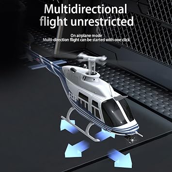 C138 Remote Control Helicopter, 1:33 Scale Bell206 Helicopter 2.4G 4CH RTF Single Propeller Aileron Free, Six-axis Gyroscope, Modular Battery, One-Touch Function Gift for Adults 2 Batteries