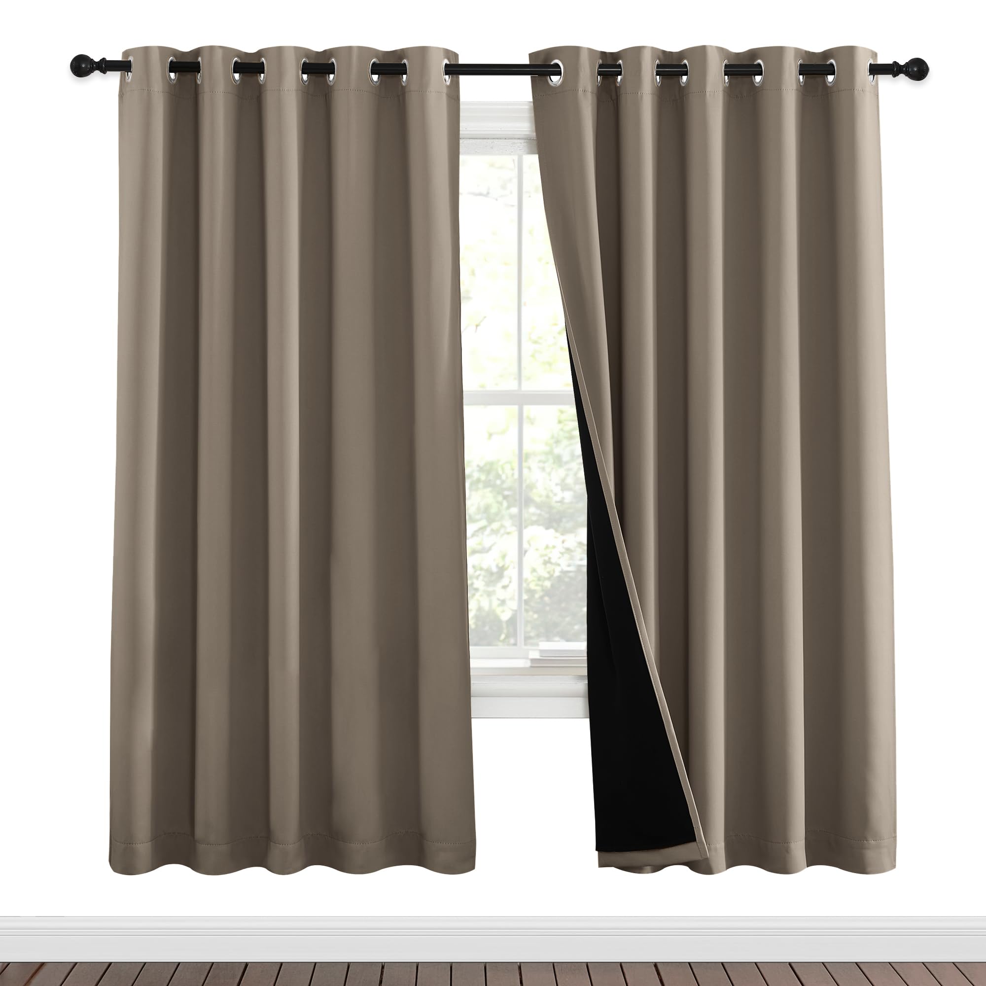 NICETOWN Taupe Full Shade Curtain Panels, Pair of Energy Smart &amp; Noise Blocking Out Blackout Drapes for Dining Room Window, Thermal Insulated Guest Room Lined Window Dressing(Taupe, 62 x 72 inch)