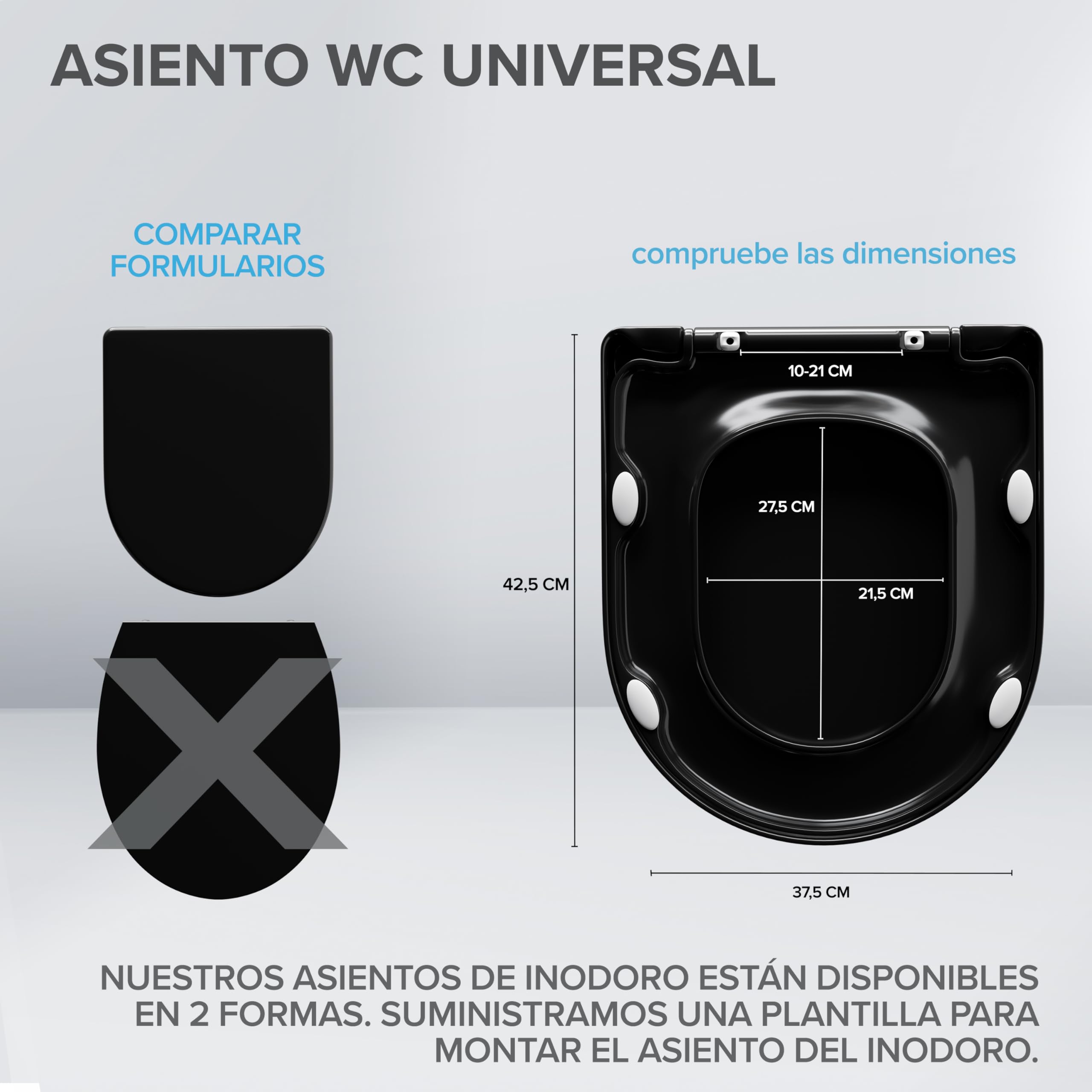 ovimar Asiento de inodoro Trone D Form | Negro | Tapa de inodoro con descenso automático Softclose | Duroplast | Fácil montaje desde arriba | Asiento de inodoro con función de liberación rápida y
