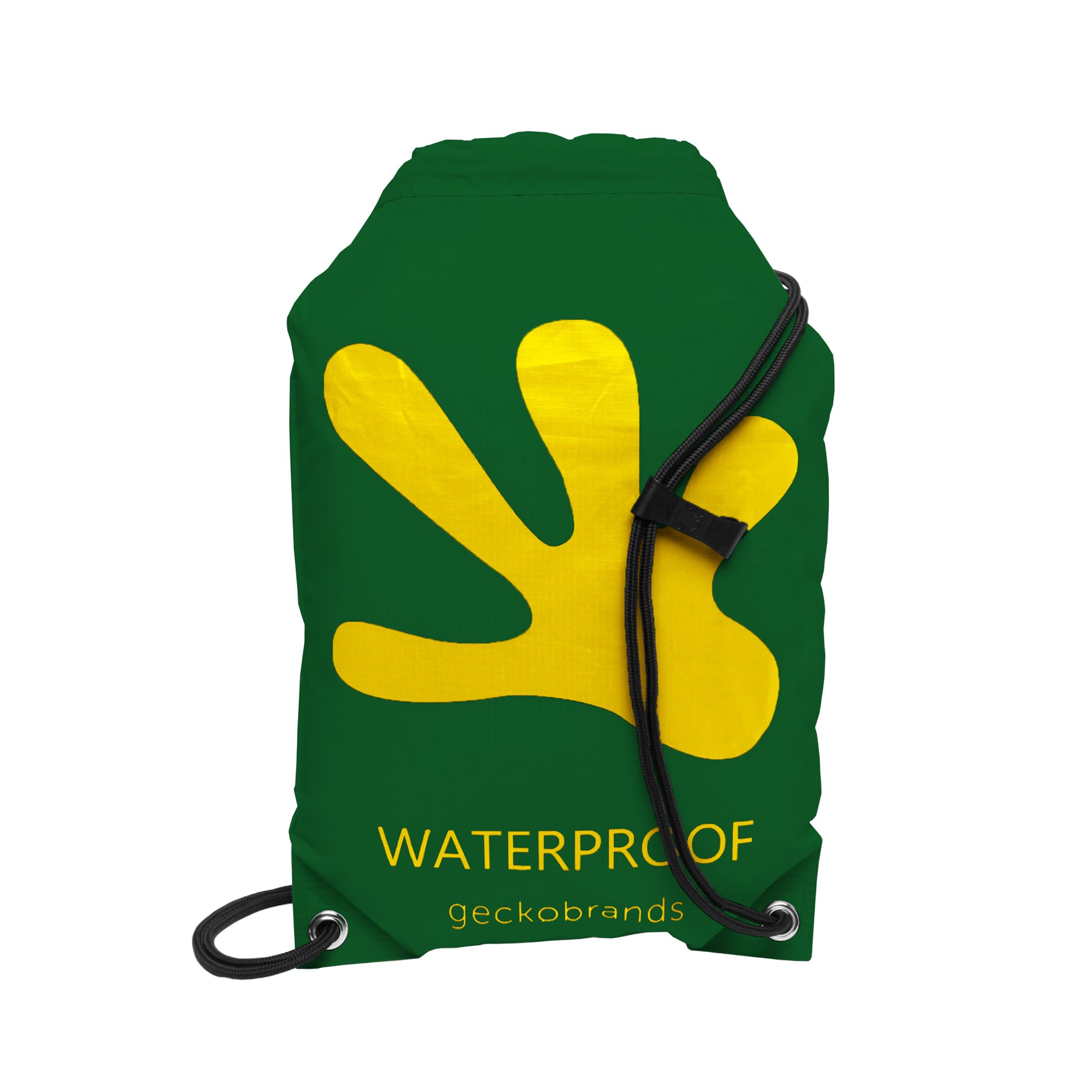 geckobrands Waterproof Drawstring Backpack - Lightweight Packable Cinch Dry Bag (Hunter Green/Yellow)