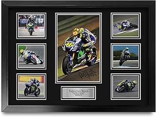 HWC Trading Valentino Rossi Gifts Printed Signed Autograph Picture for MotoGP Racing Fans - A2 Framed