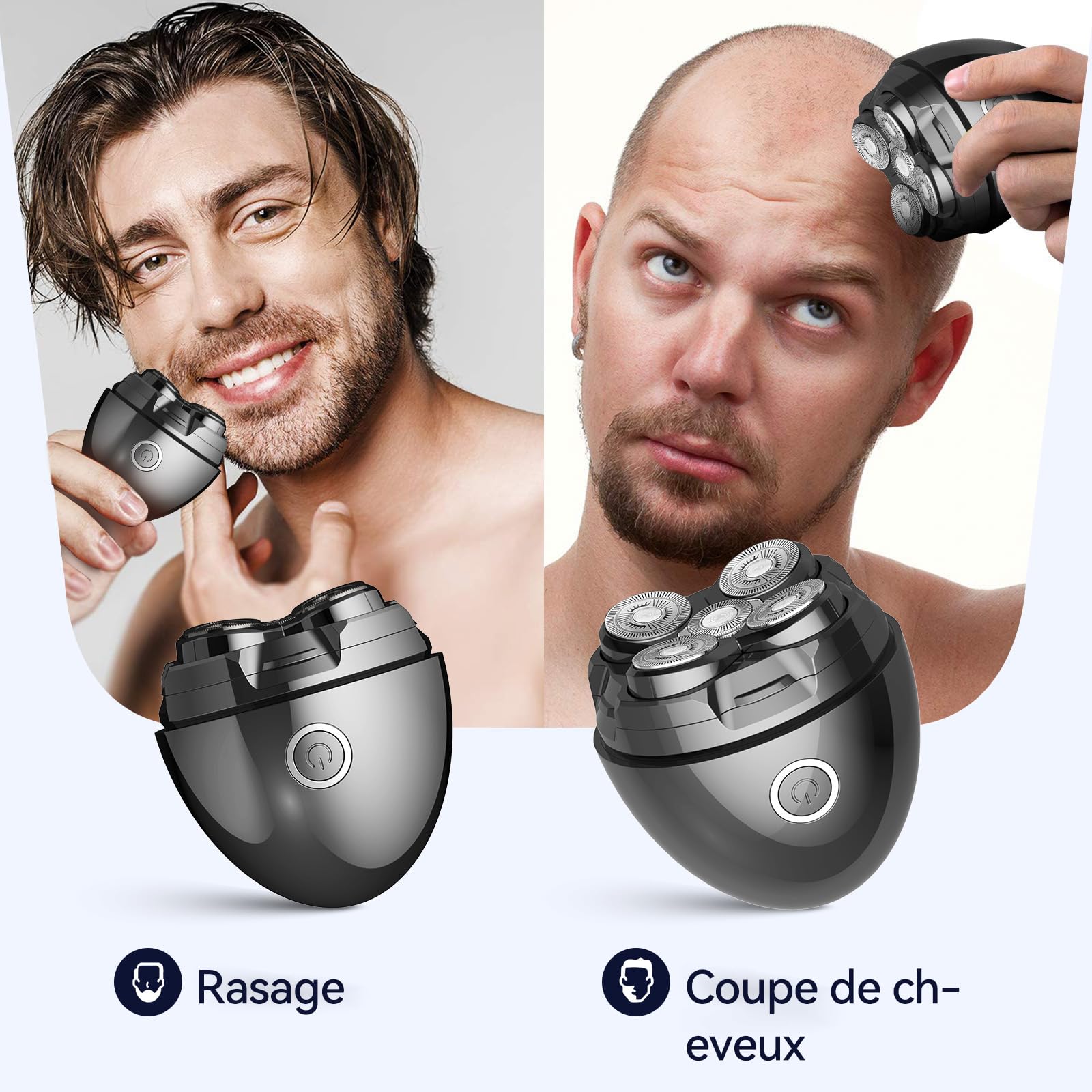 Rasoir Tete Chauve Homme, 5D Tête Magnétique Rasoir Electriques Hommes Étanche IPX7 Wet & Dry tondeuse crane chauve 120 mins d'autonomie tondeuse cheveux hommes Chargement USB-C